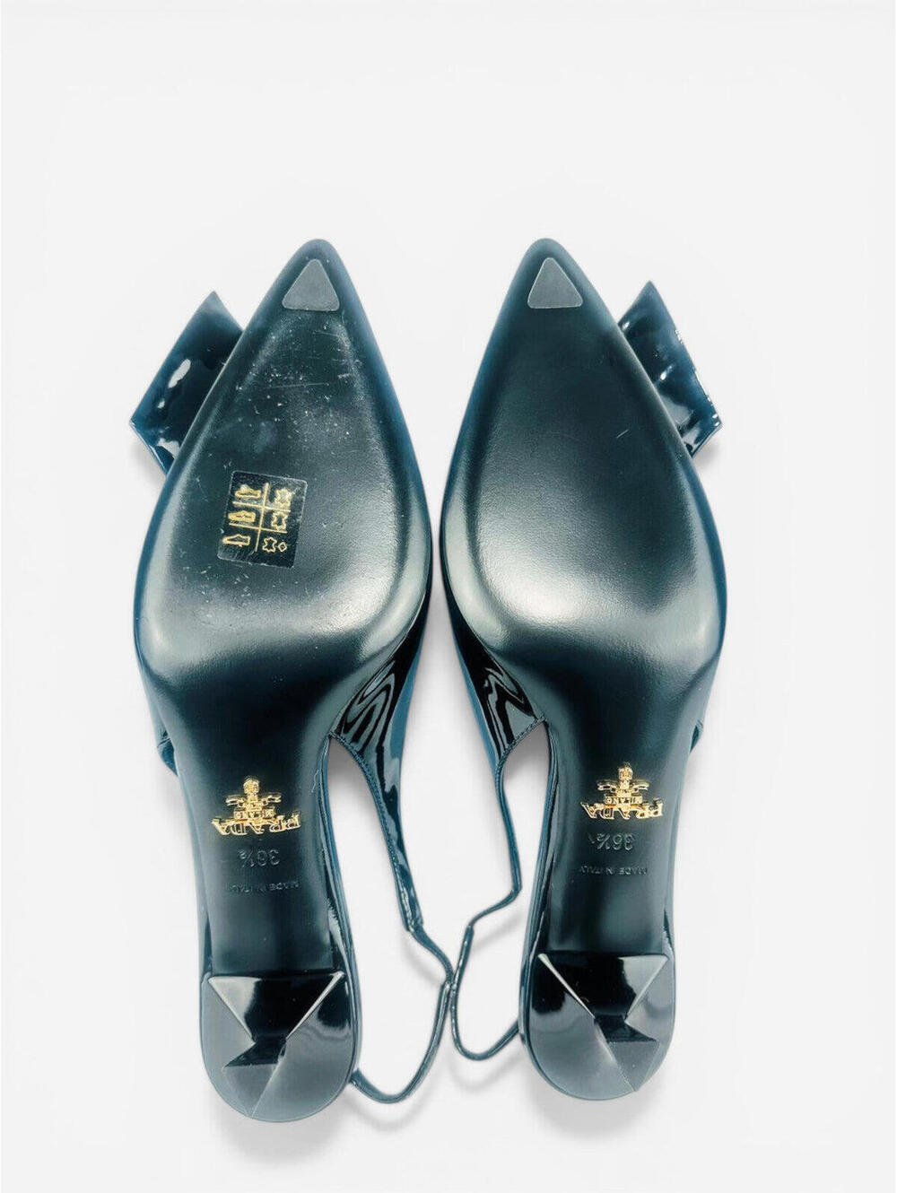 Prada Black Patent Leather Logo Bow Kitten Heel Slingback EU 36.5 | NIB - Picture 6 of 8